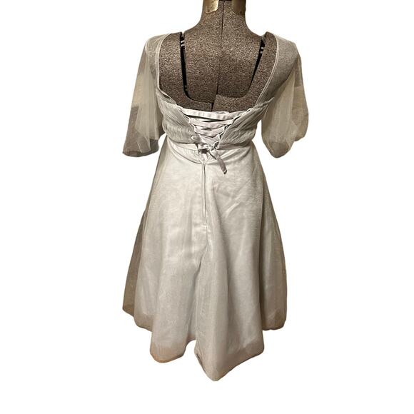 Vintage Inspired Light Gray Tulle Dress Corset Back Tea Length Bridal Prom M - Picture 8 of 13